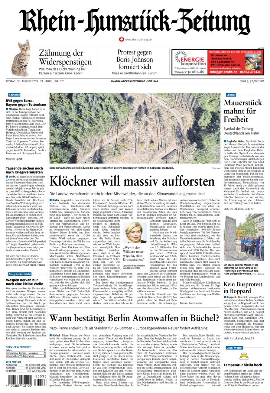 Rhein-Hunsrück-Zeitung vom Freitag, 30.08.2019