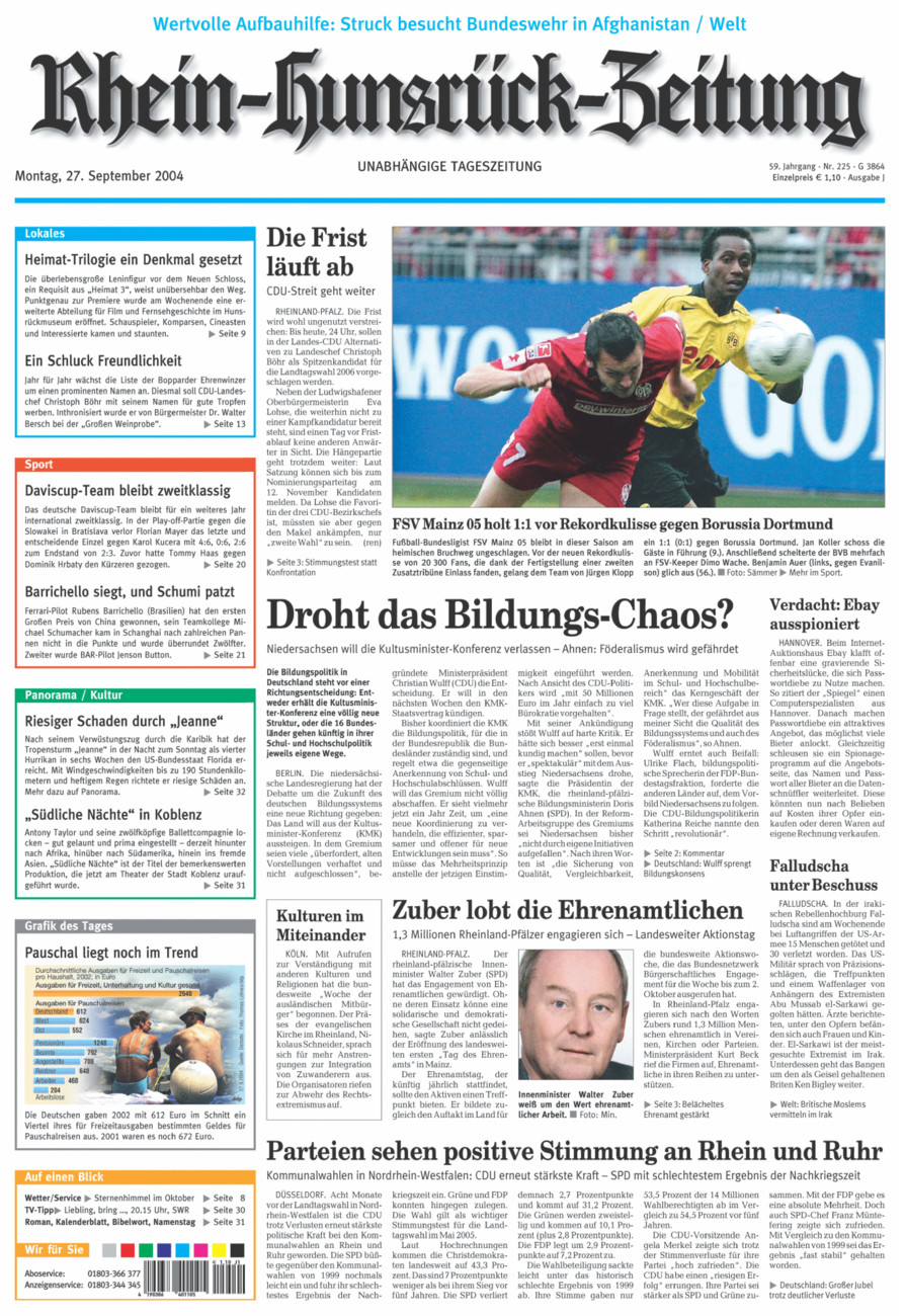 Rhein-Hunsrück-Zeitung vom Montag, 27.09.2004