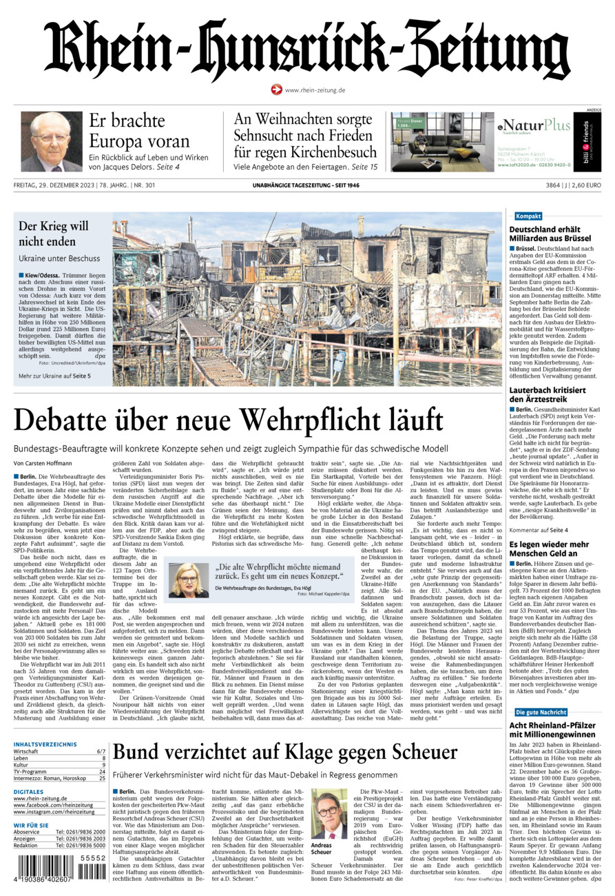 Rhein-Hunsrück-Zeitung vom Freitag, 29.12.2023