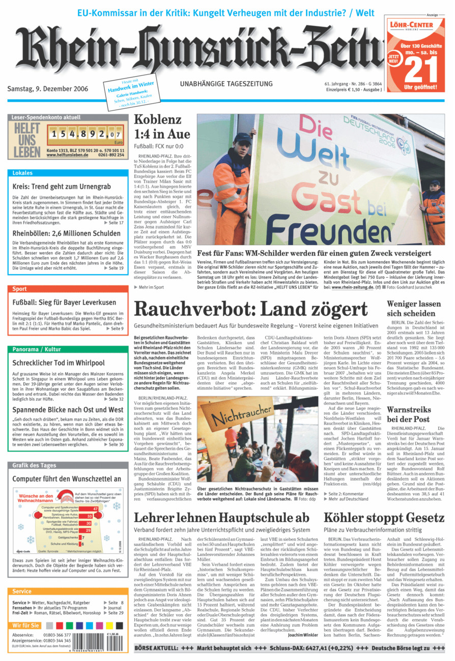 Rhein-Hunsrück-Zeitung vom Samstag, 09.12.2006