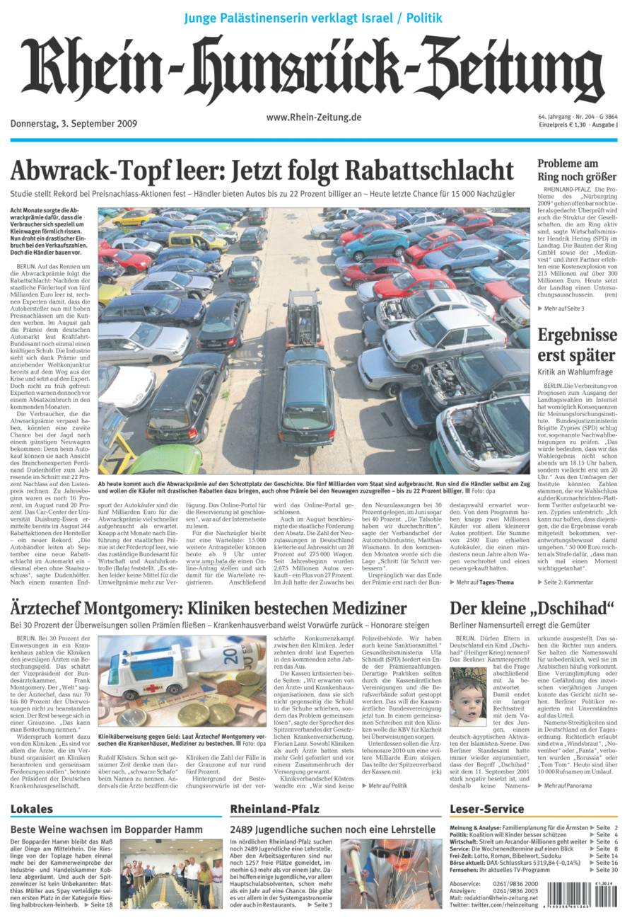 Rhein-Hunsrück-Zeitung vom Donnerstag, 03.09.2009