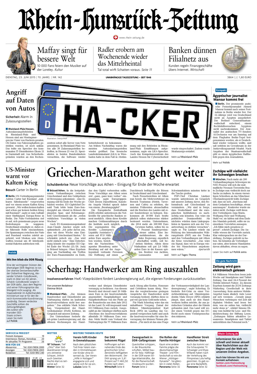 Rhein-Hunsrück-Zeitung vom Dienstag, 23.06.2015