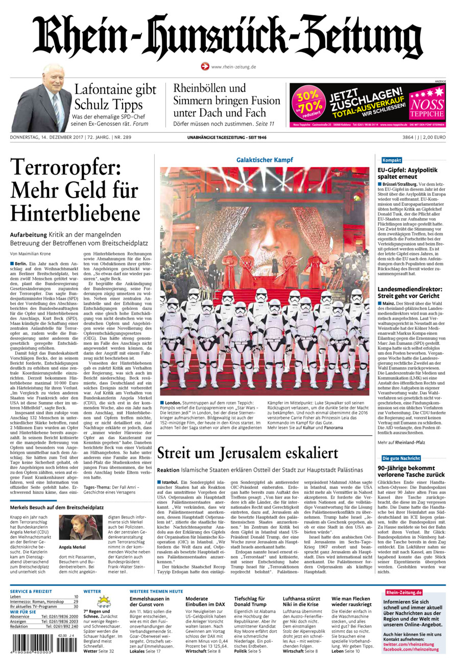 Rhein-Hunsrück-Zeitung vom Donnerstag, 14.12.2017