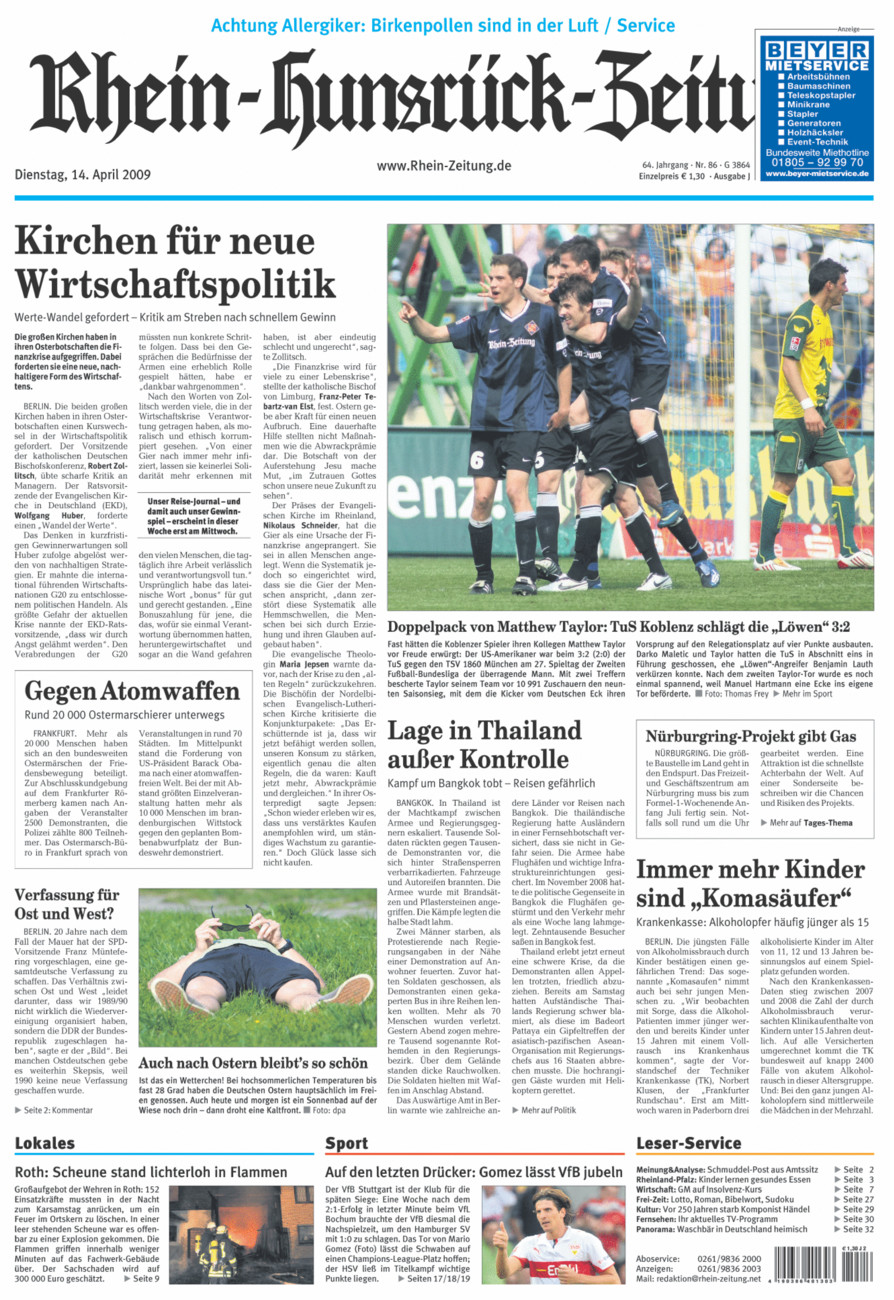 Rhein-Hunsrück-Zeitung vom Dienstag, 14.04.2009