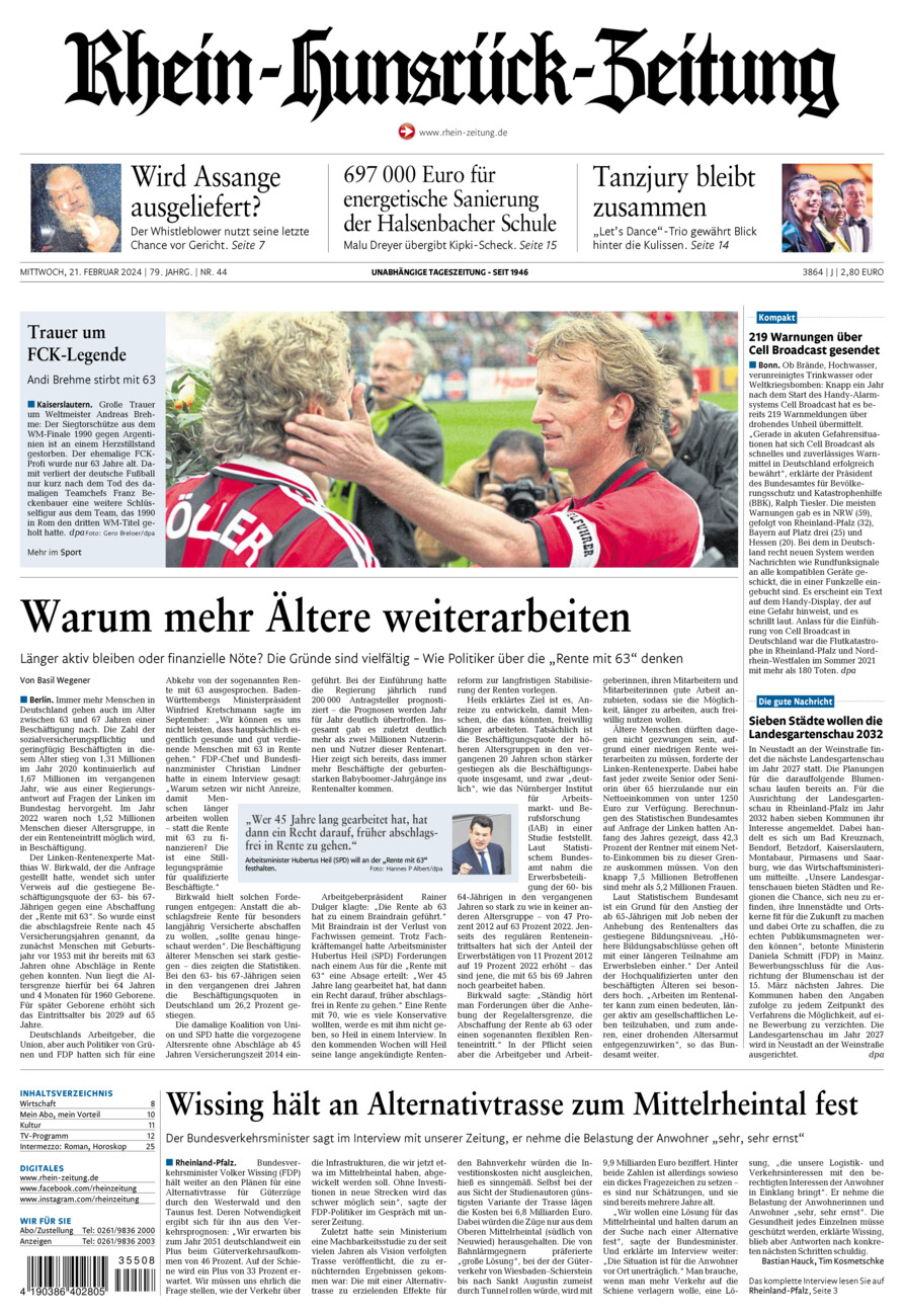 Rhein-Hunsrück-Zeitung vom Mittwoch, 21.02.2024