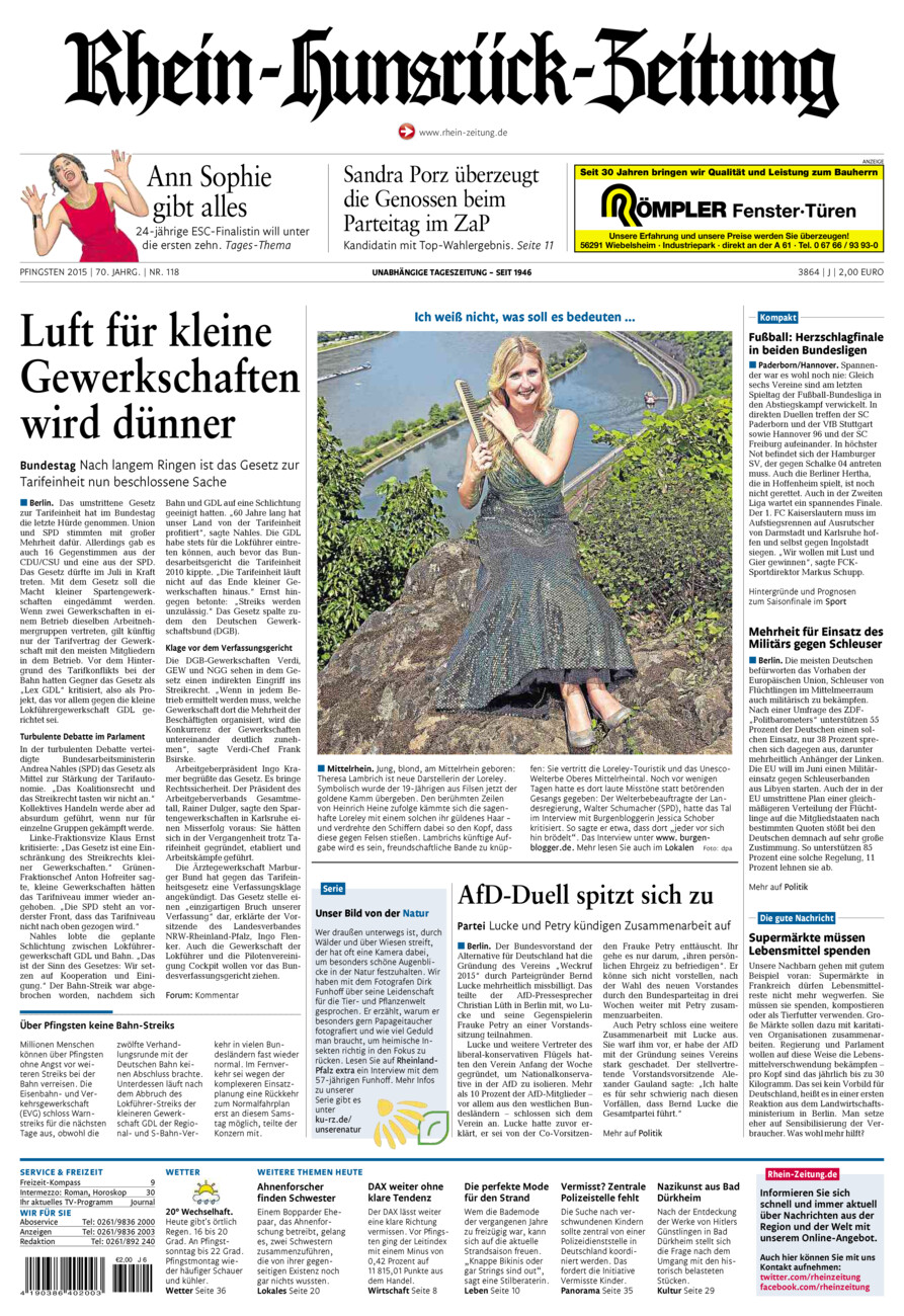 Rhein-Hunsrück-Zeitung vom Samstag, 23.05.2015