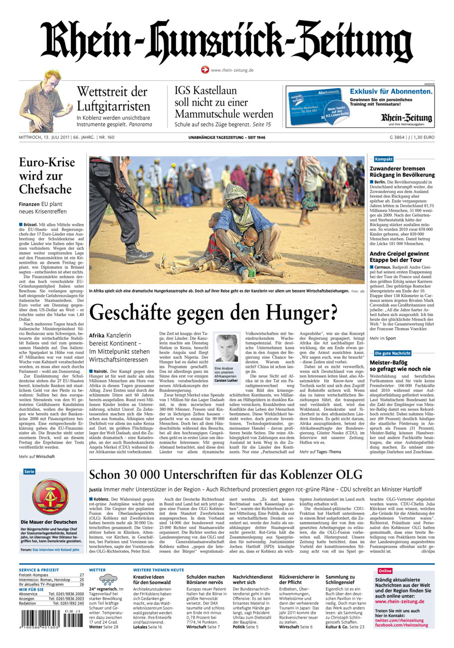 Rhein-Hunsrück-Zeitung vom Mittwoch, 13.07.2011