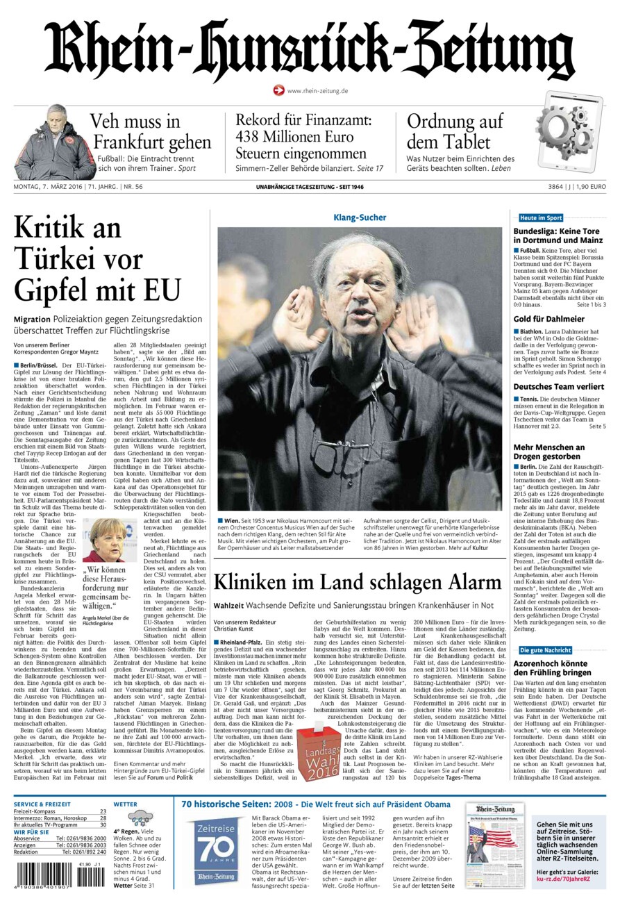 Rhein-Hunsrück-Zeitung vom Montag, 07.03.2016