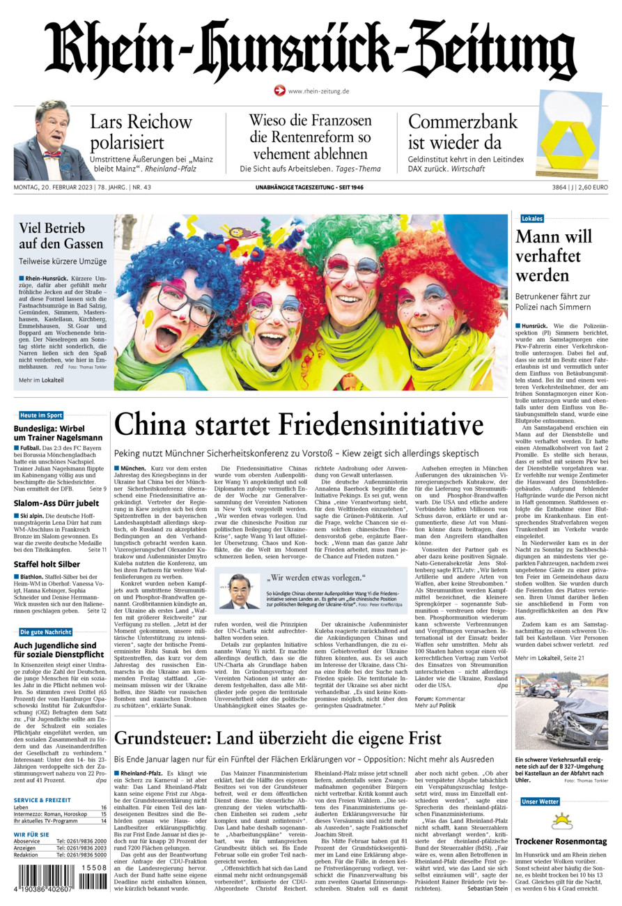 Rhein-Hunsrück-Zeitung vom Montag, 20.02.2023