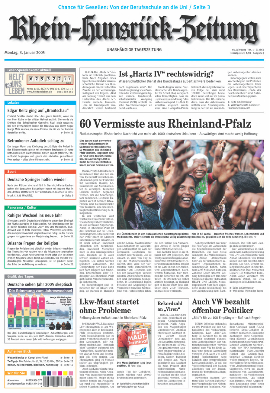 Rhein-Hunsrück-Zeitung vom Montag, 03.01.2005
