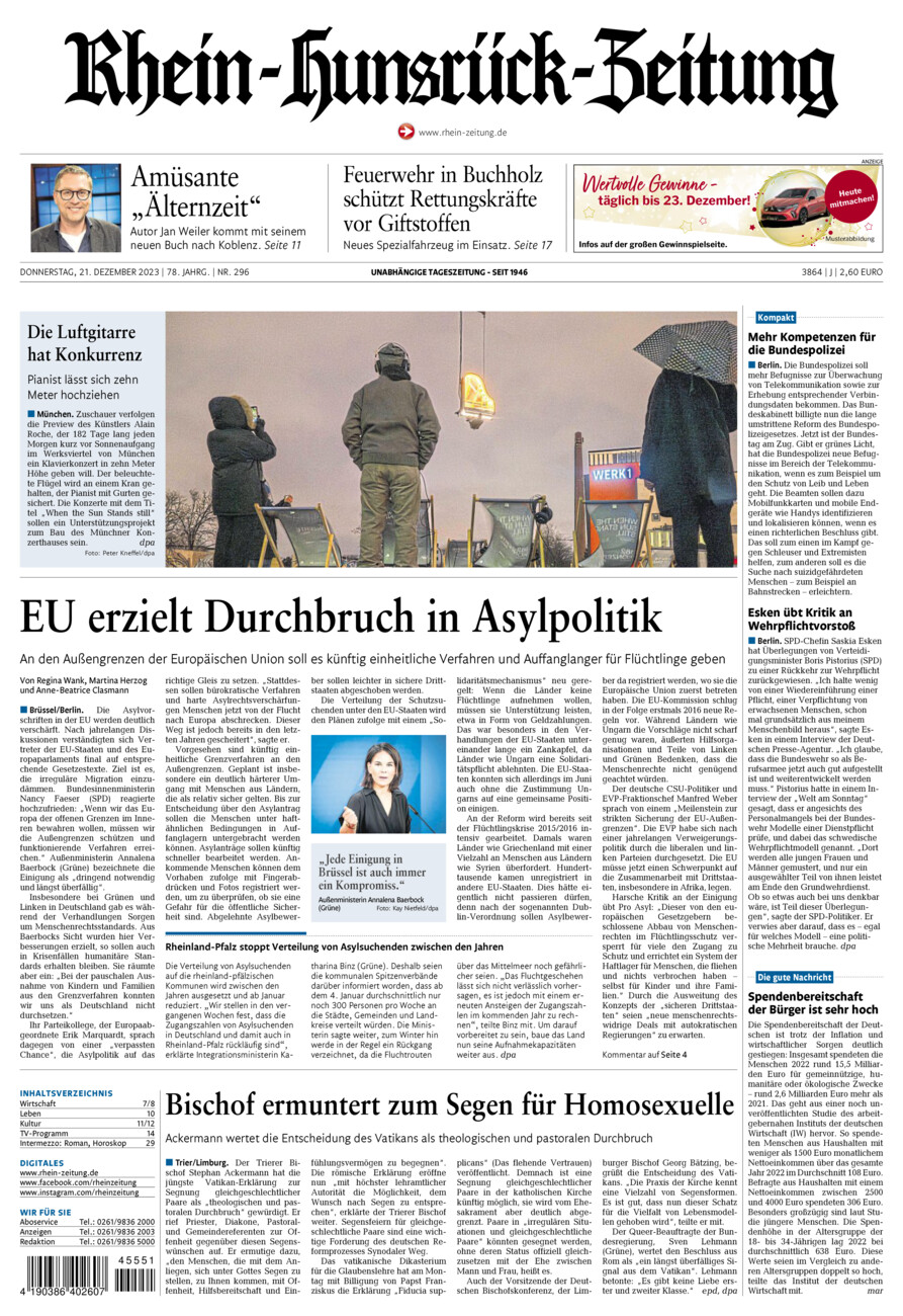 Rhein-Hunsrück-Zeitung vom Donnerstag, 21.12.2023