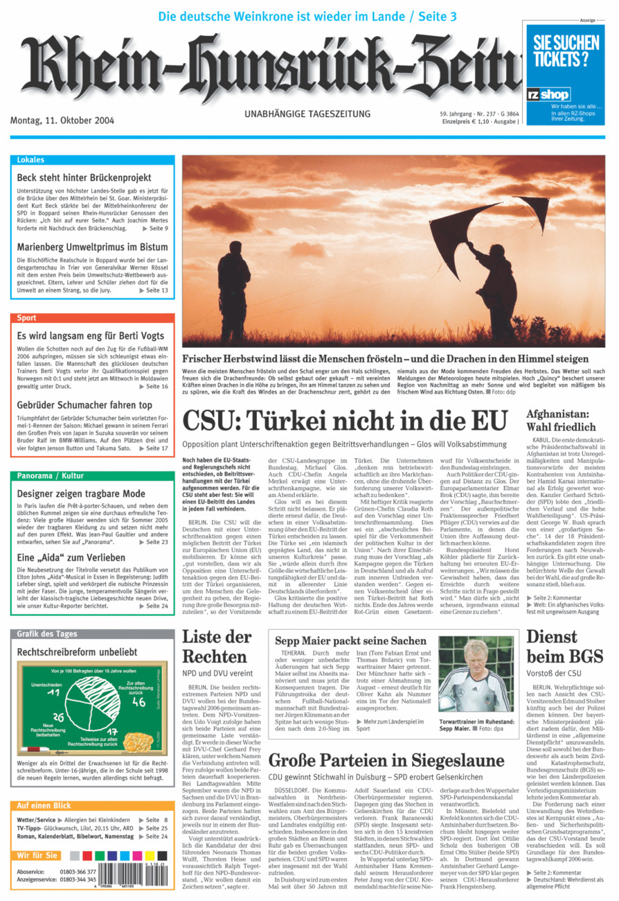 Rhein-Hunsrück-Zeitung vom Montag, 11.10.2004