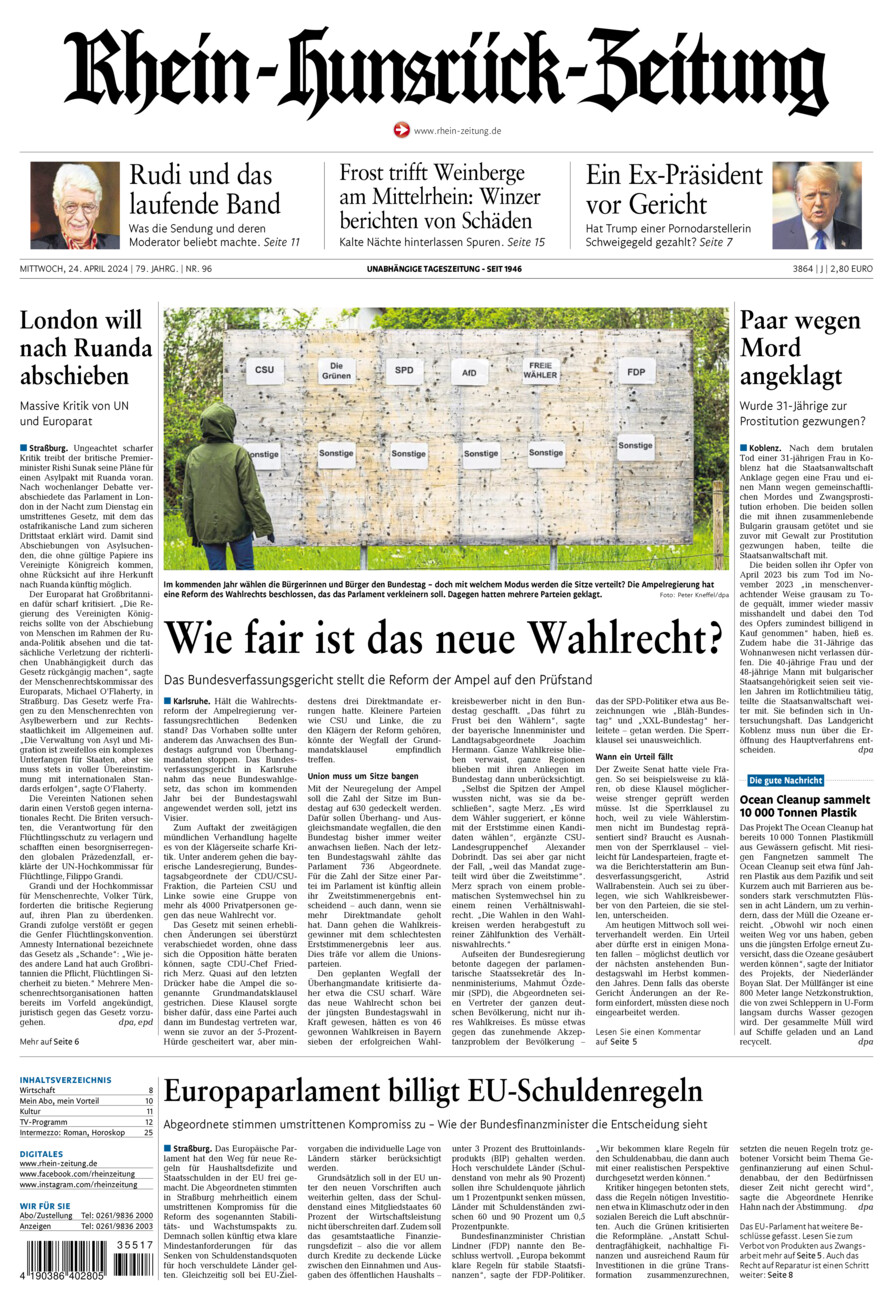 Rhein-Hunsrück-Zeitung vom Mittwoch, 24.04.2024
