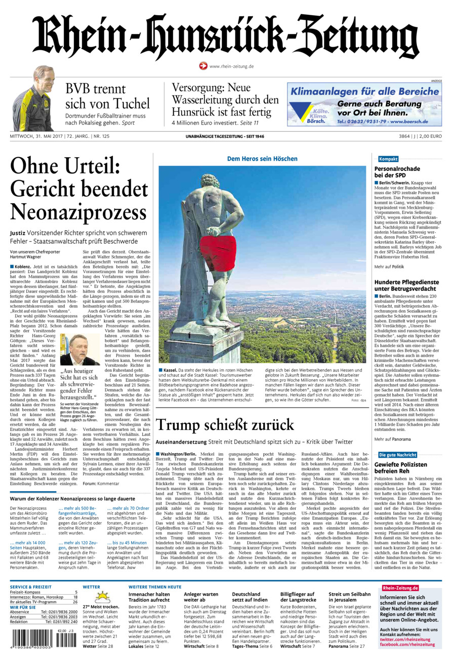 Rhein-Hunsrück-Zeitung vom Mittwoch, 31.05.2017