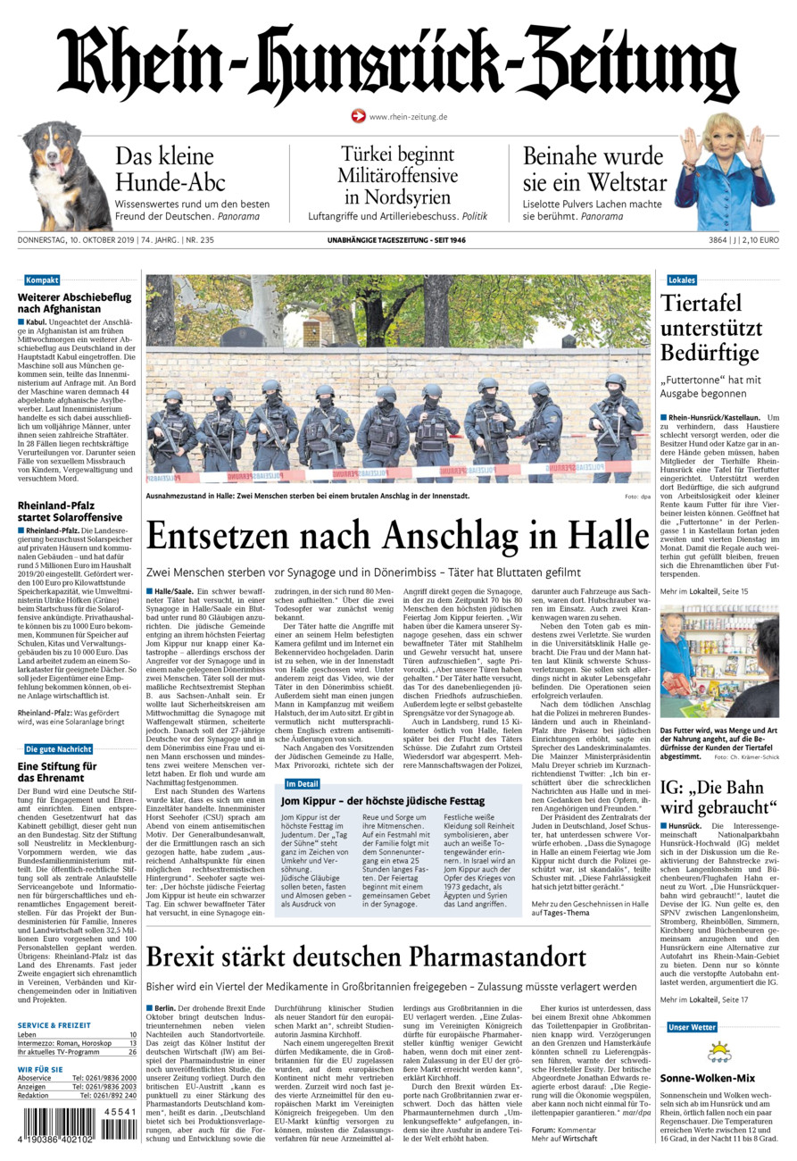 Rhein-Hunsrück-Zeitung vom Donnerstag, 10.10.2019