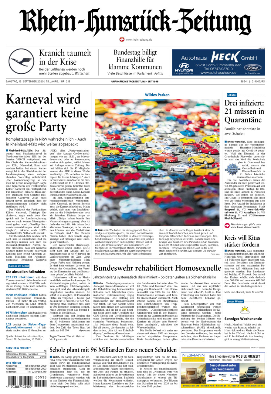 Rhein-Hunsrück-Zeitung vom Samstag, 19.09.2020