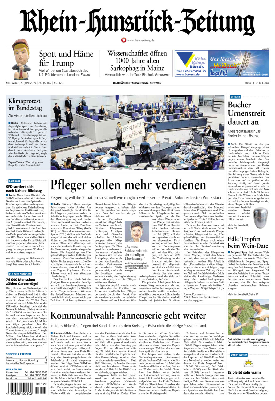 Rhein-Hunsrück-Zeitung vom Mittwoch, 05.06.2019