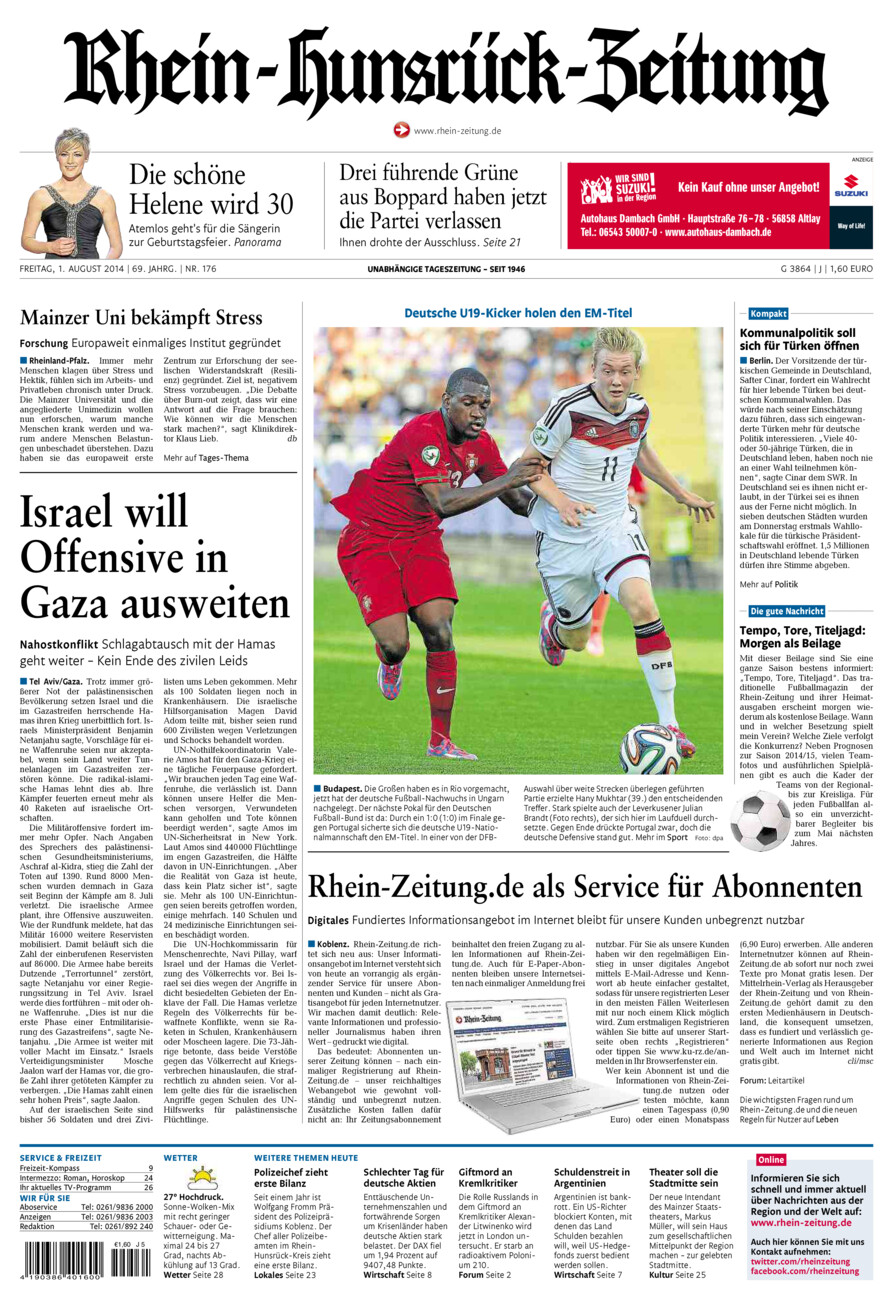 Rhein-Hunsrück-Zeitung vom Freitag, 01.08.2014