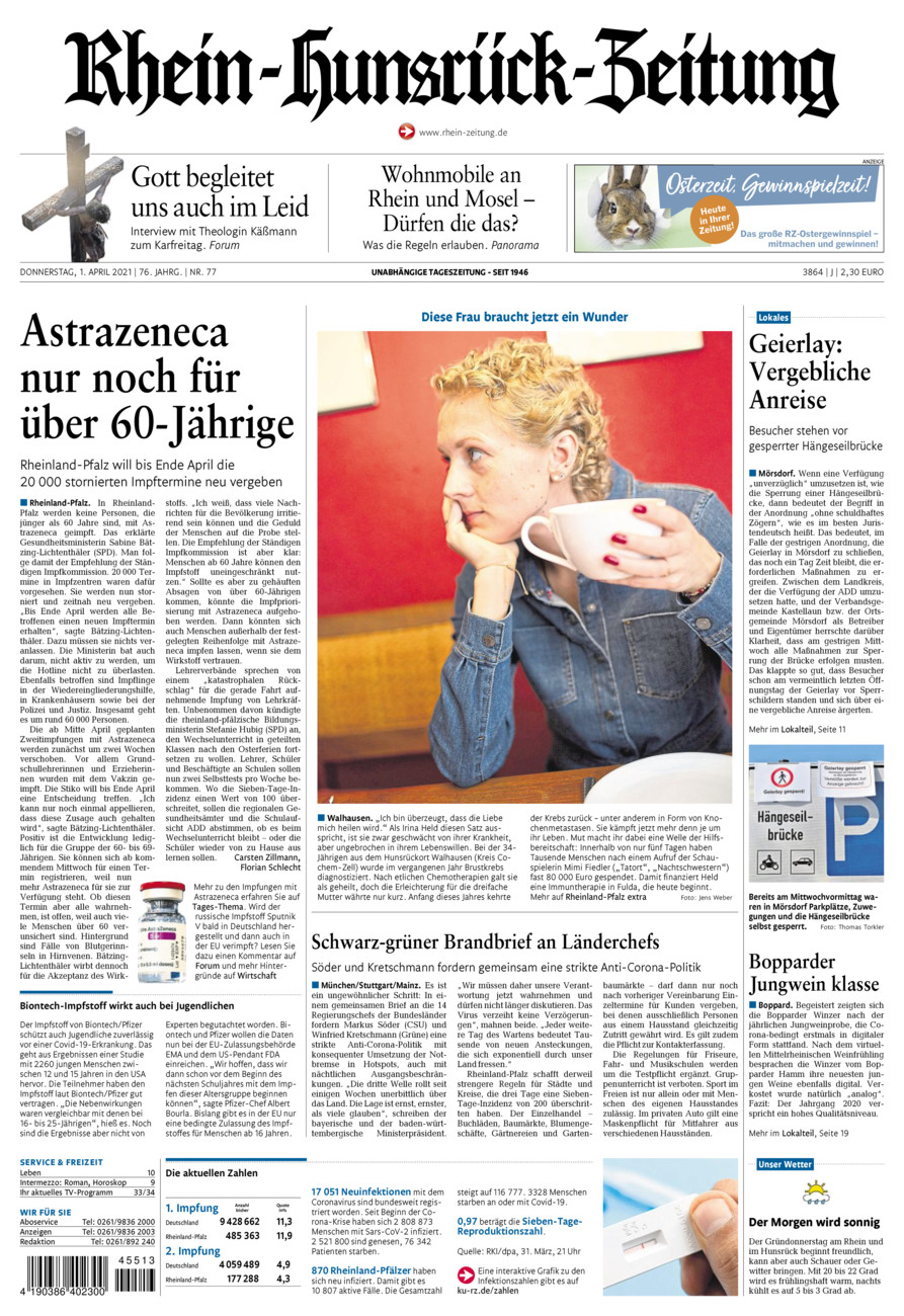 Rhein-Hunsrück-Zeitung vom Donnerstag, 01.04.2021