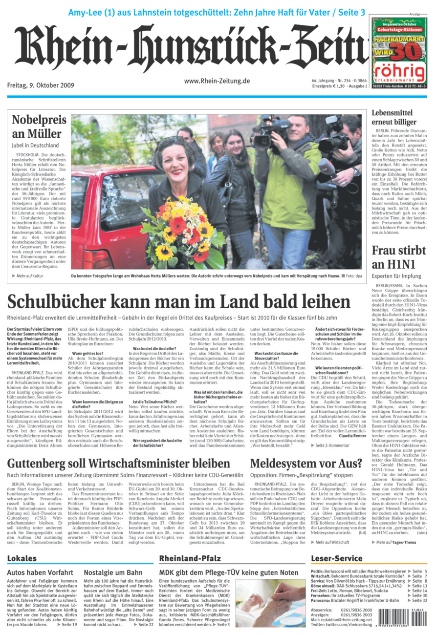 Rhein-Hunsrück-Zeitung vom Freitag, 09.10.2009