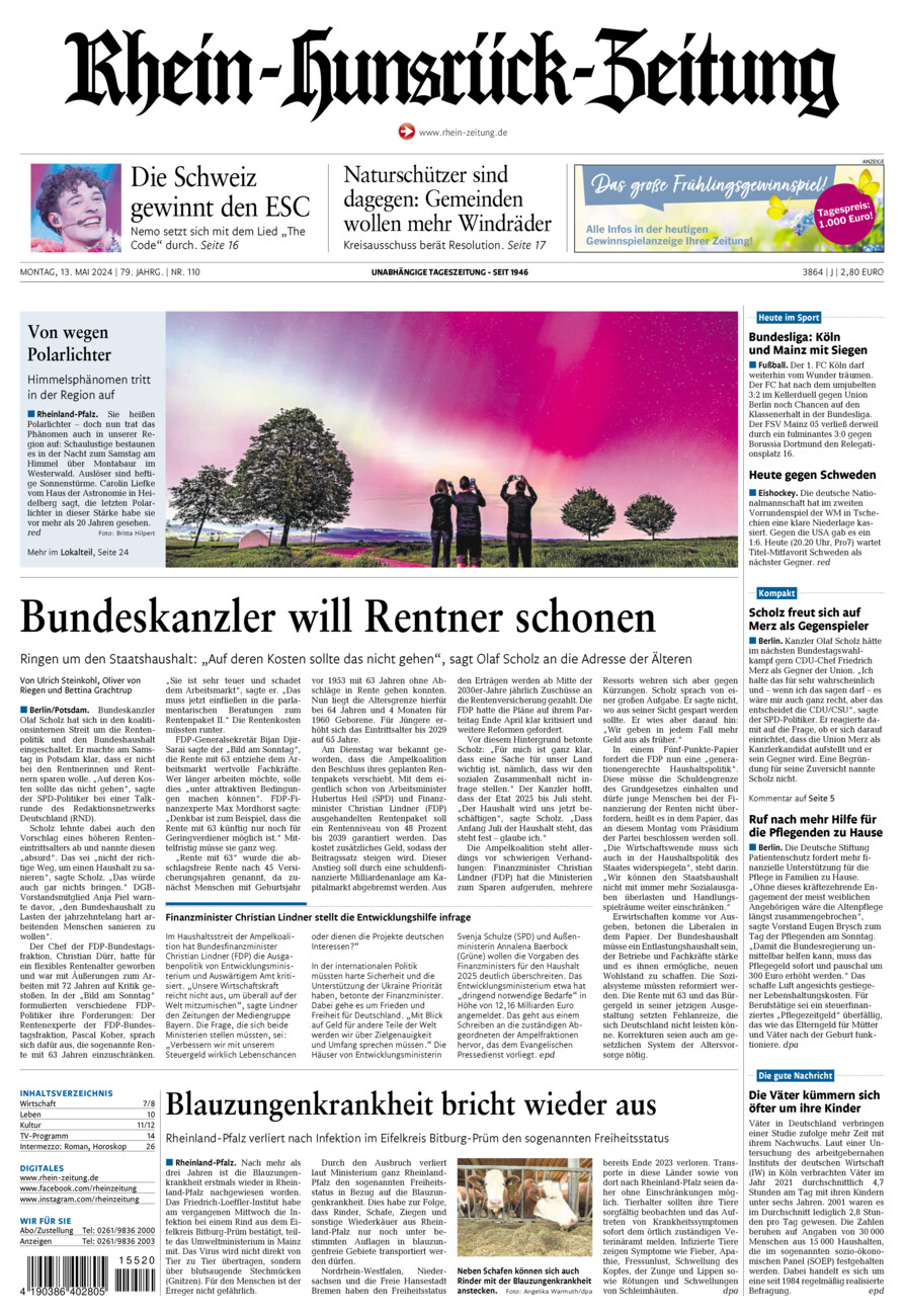 Rhein-Hunsrück-Zeitung vom Montag, 13.05.2024