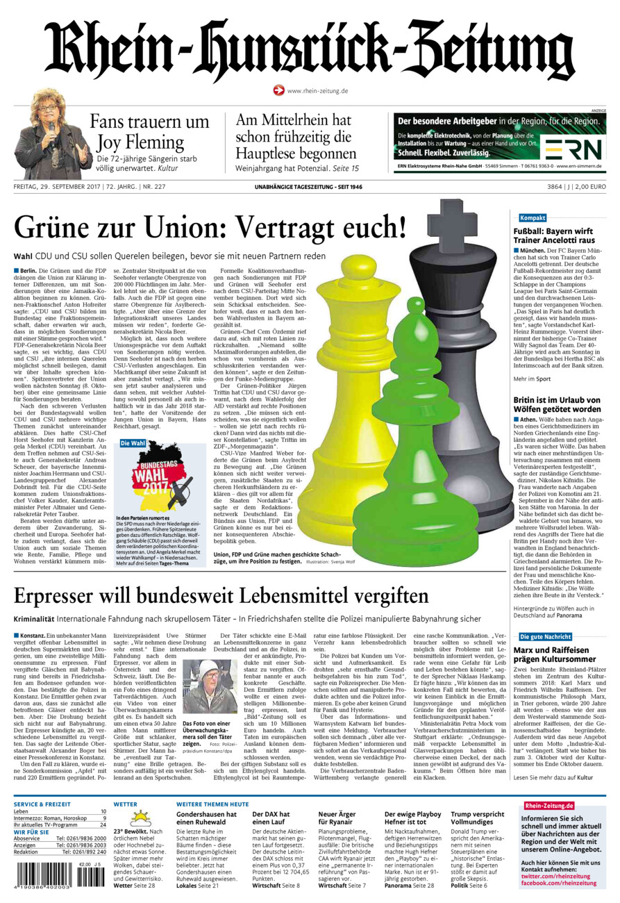 Rhein-Hunsrück-Zeitung vom Freitag, 29.09.2017