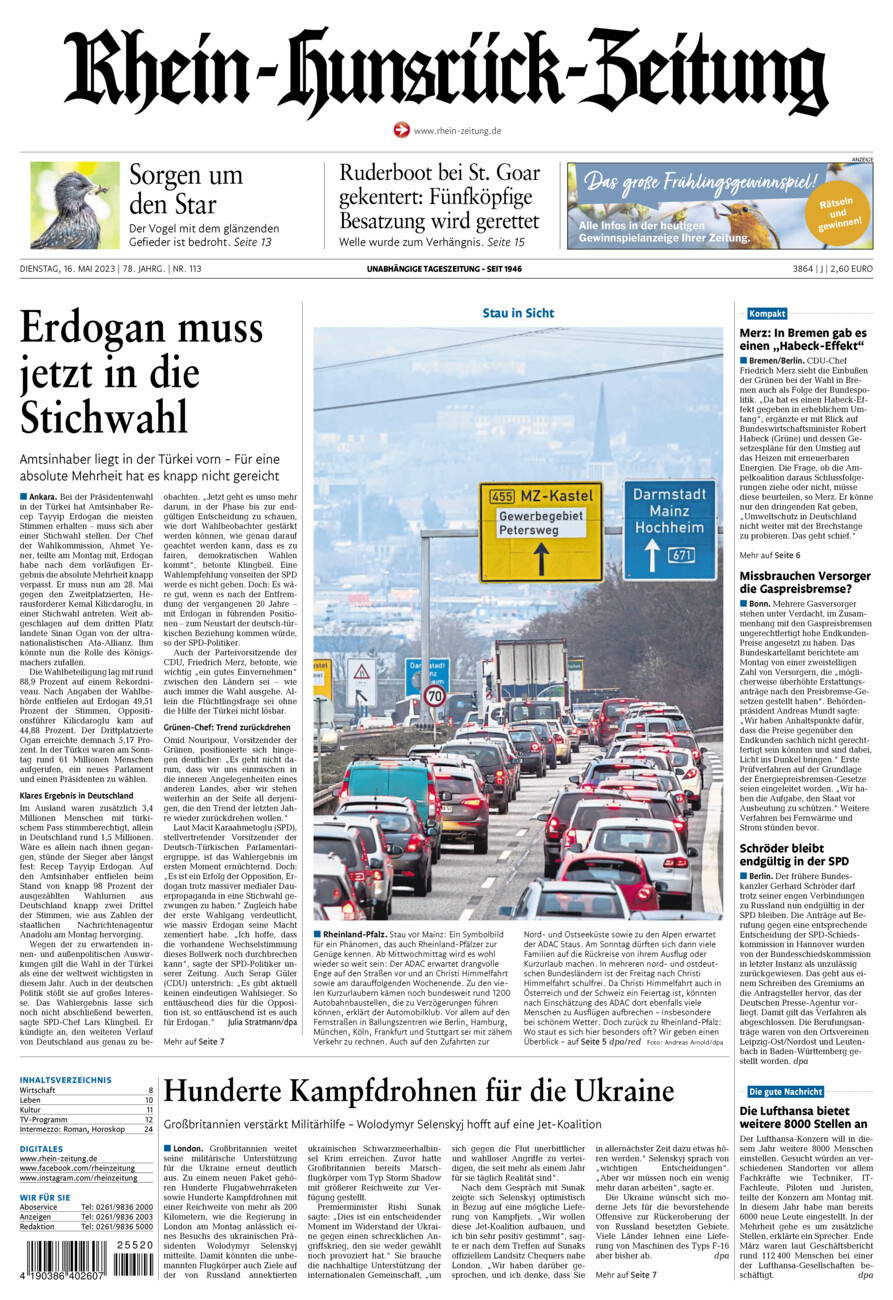 Rhein-Hunsrück-Zeitung vom Dienstag, 16.05.2023