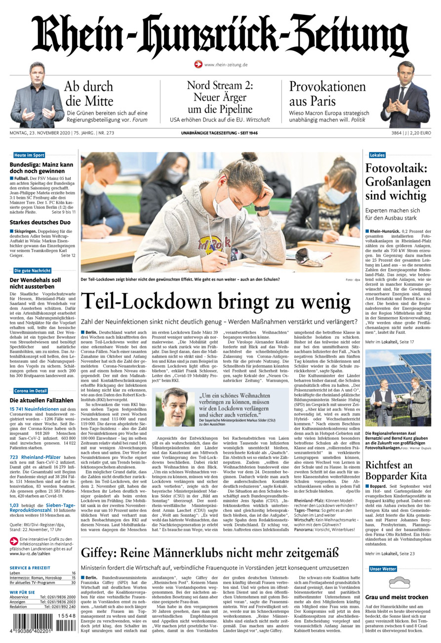 Rhein-Hunsrück-Zeitung vom Montag, 23.11.2020