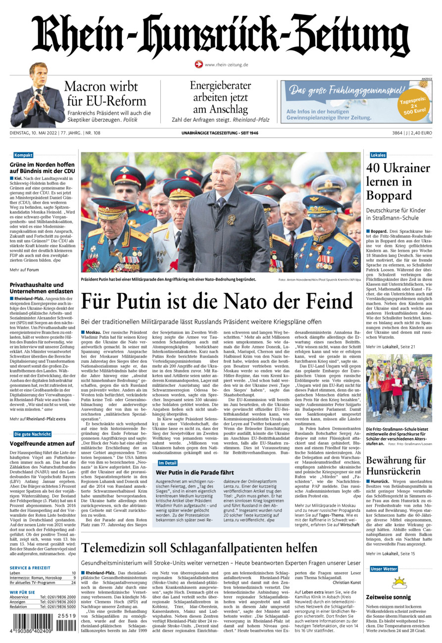 Rhein-Hunsrück-Zeitung vom Dienstag, 10.05.2022