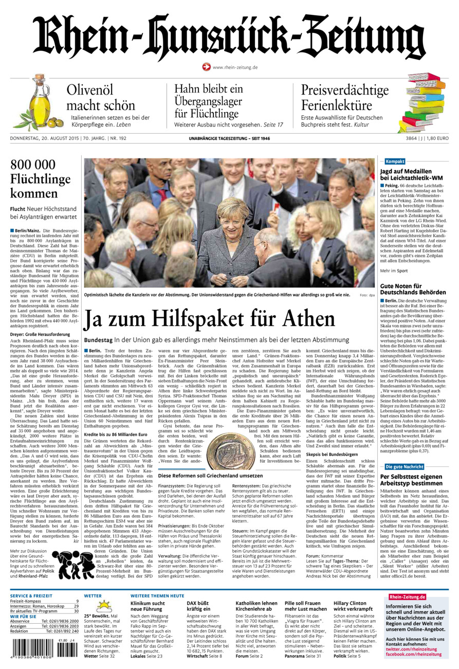 Rhein-Hunsrück-Zeitung vom Donnerstag, 20.08.2015