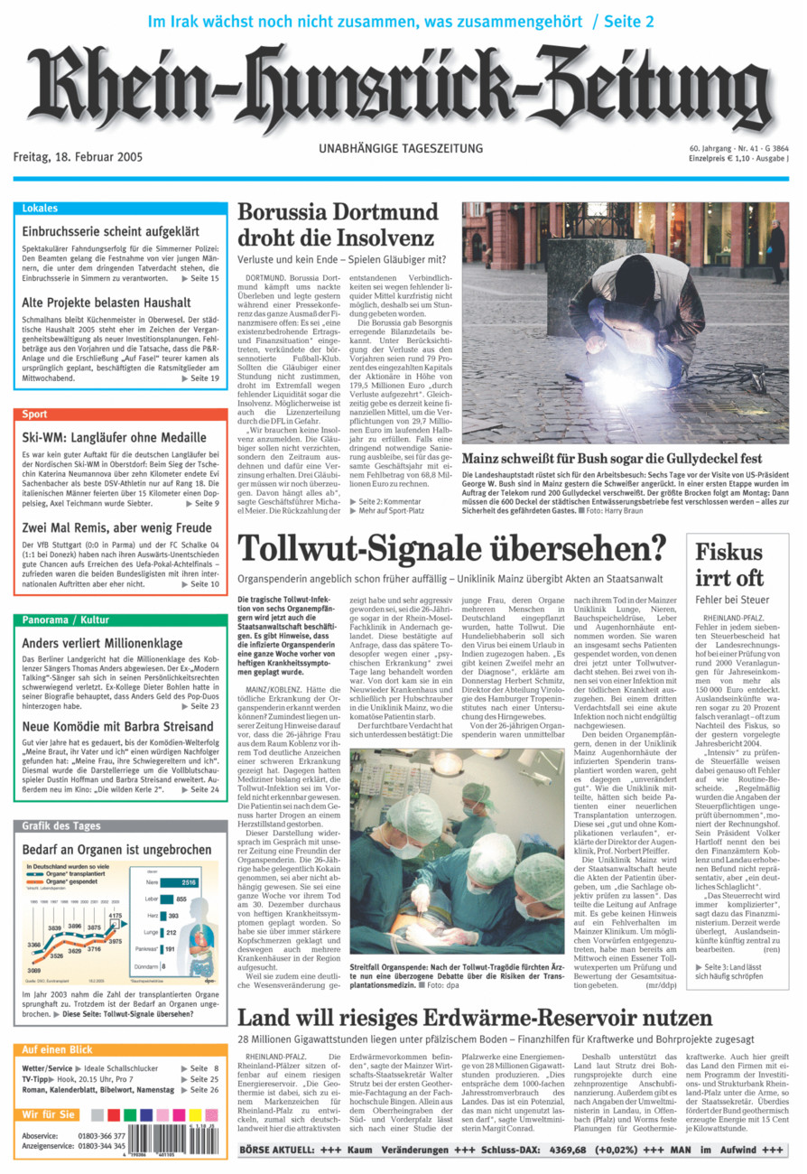 Rhein-Hunsrück-Zeitung vom Freitag, 18.02.2005