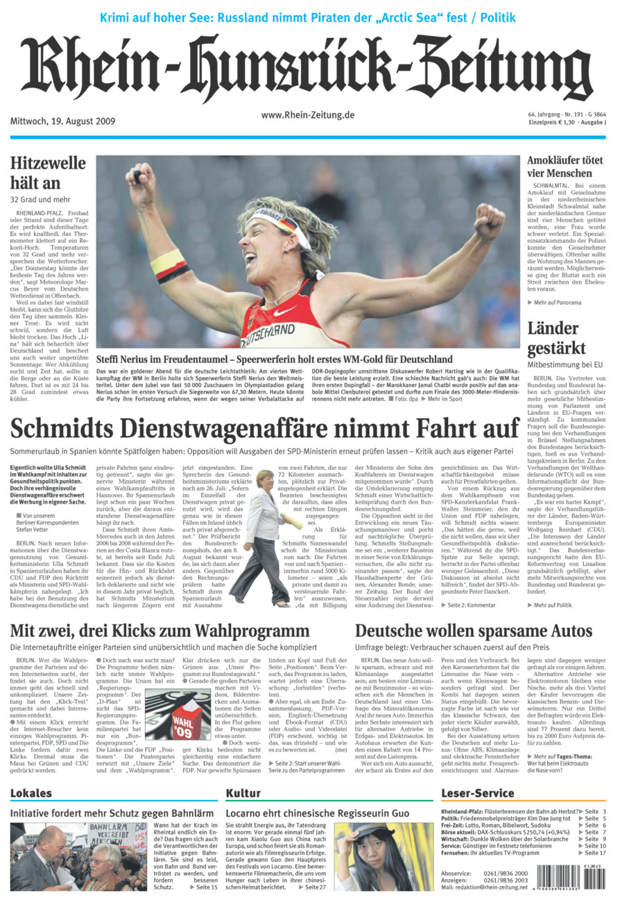 Rhein-Hunsrück-Zeitung vom Mittwoch, 19.08.2009