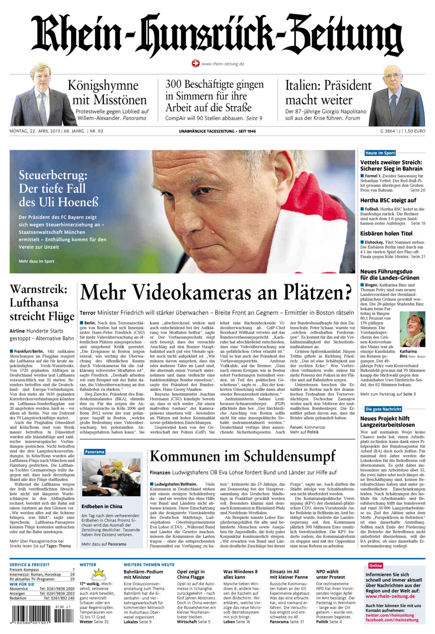 Rhein-Hunsrück-Zeitung vom Montag, 22.04.2013