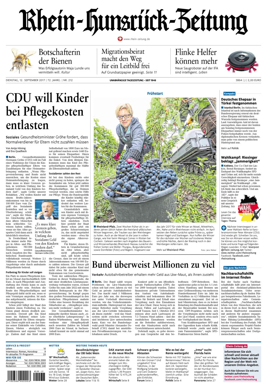 Rhein-Hunsrück-Zeitung vom Dienstag, 12.09.2017