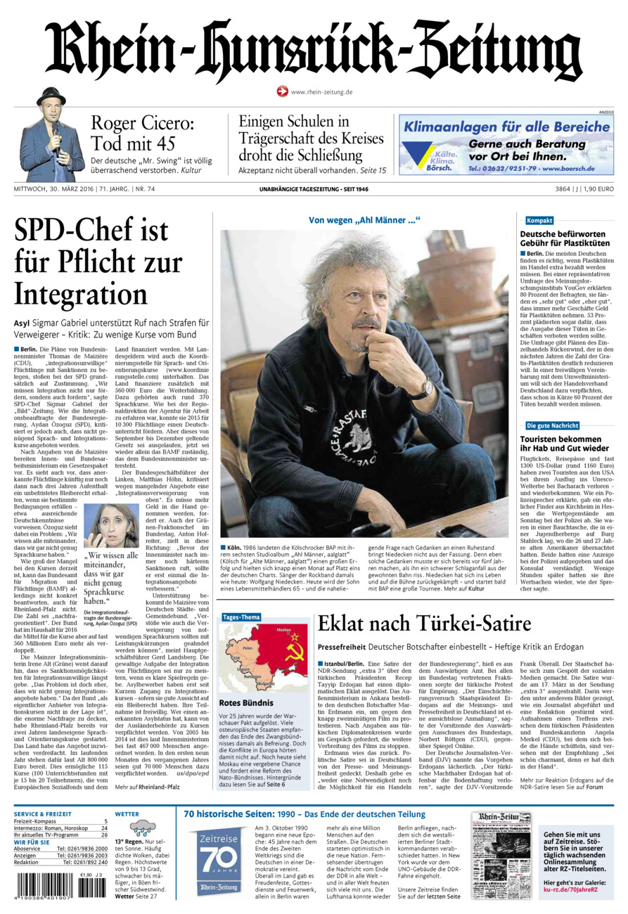 Rhein-Hunsrück-Zeitung vom Mittwoch, 30.03.2016