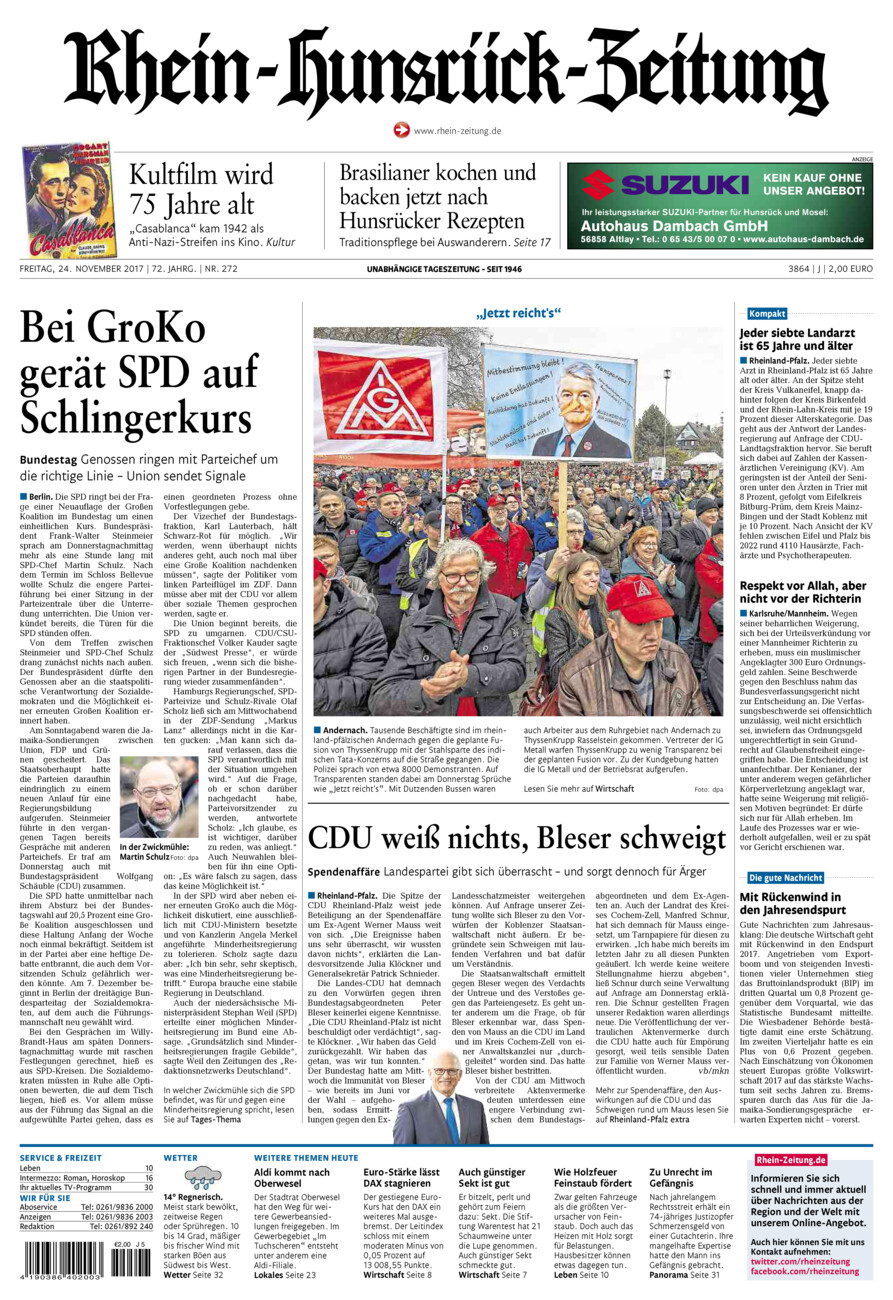 Rhein-Hunsrück-Zeitung vom Freitag, 24.11.2017