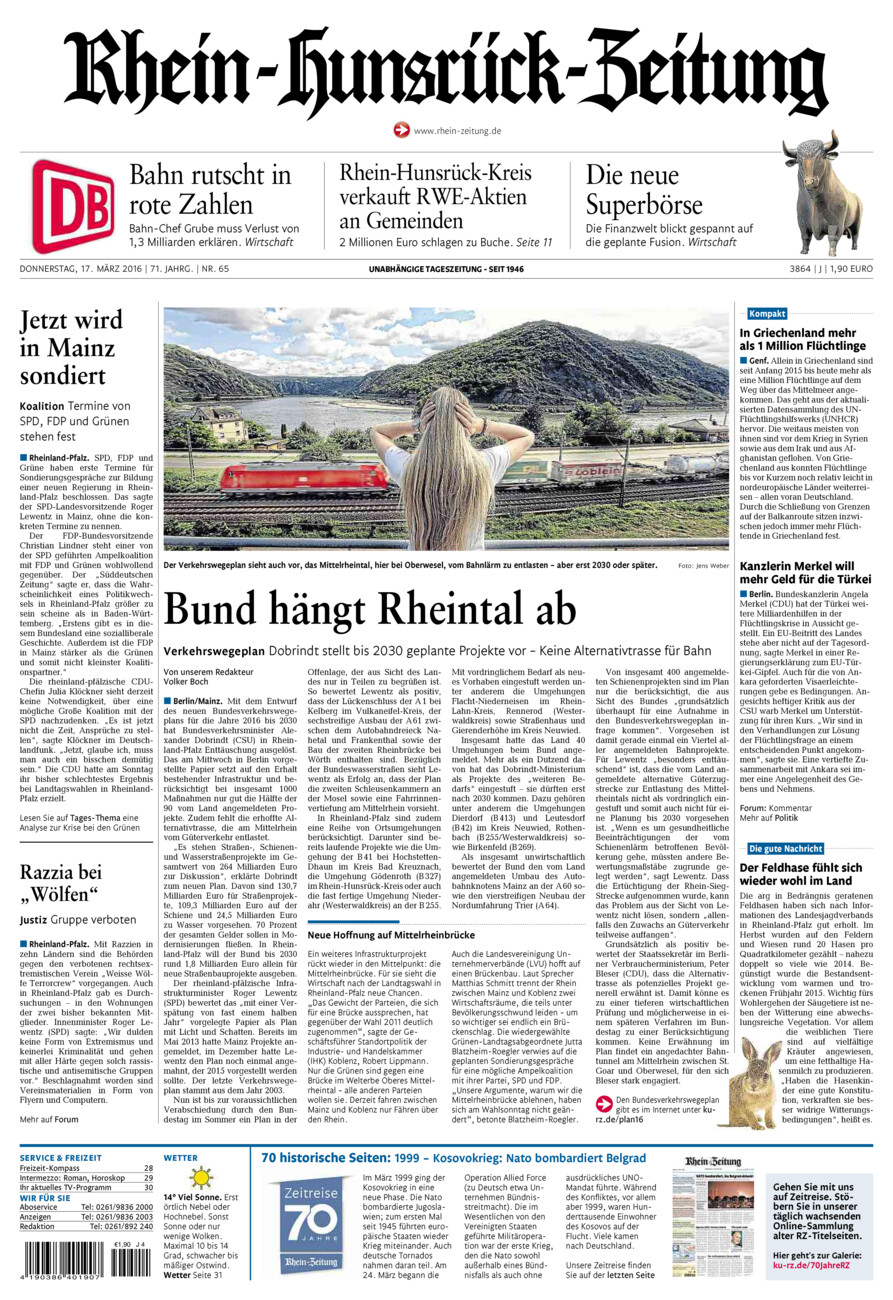 Rhein-Hunsrück-Zeitung vom Donnerstag, 17.03.2016