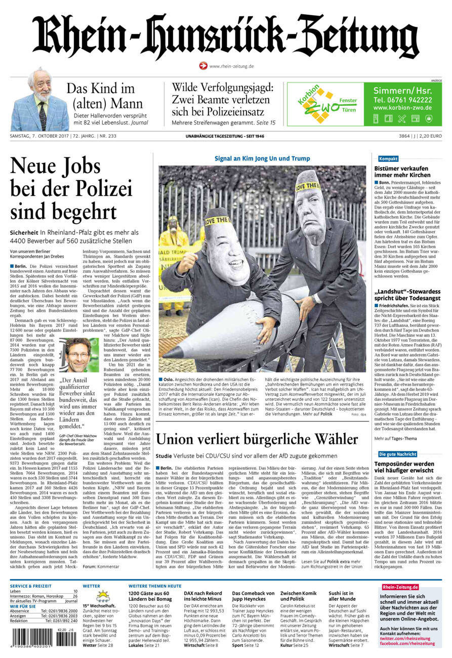 Rhein-Hunsrück-Zeitung vom Samstag, 07.10.2017