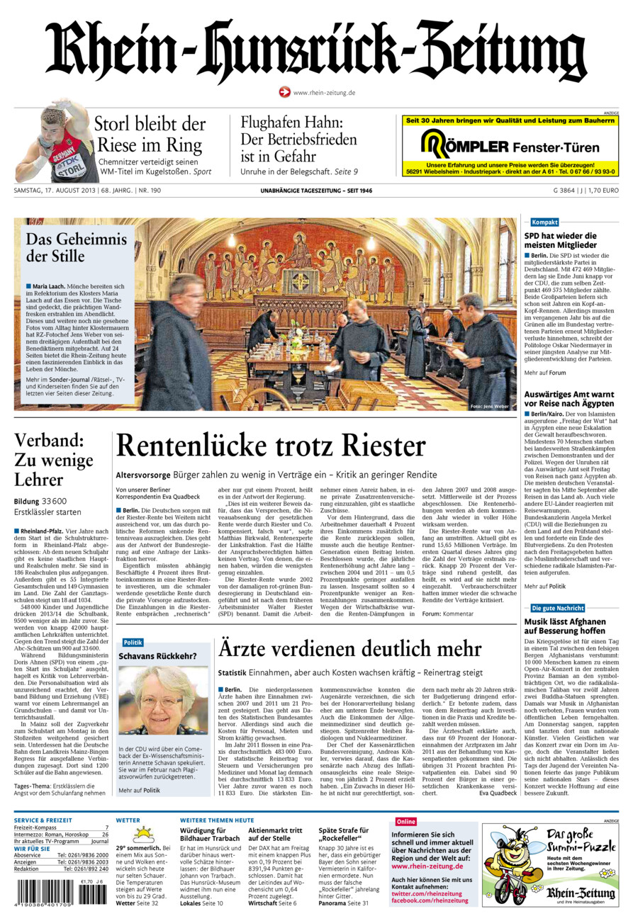 Rhein-Hunsrück-Zeitung vom Samstag, 17.08.2013