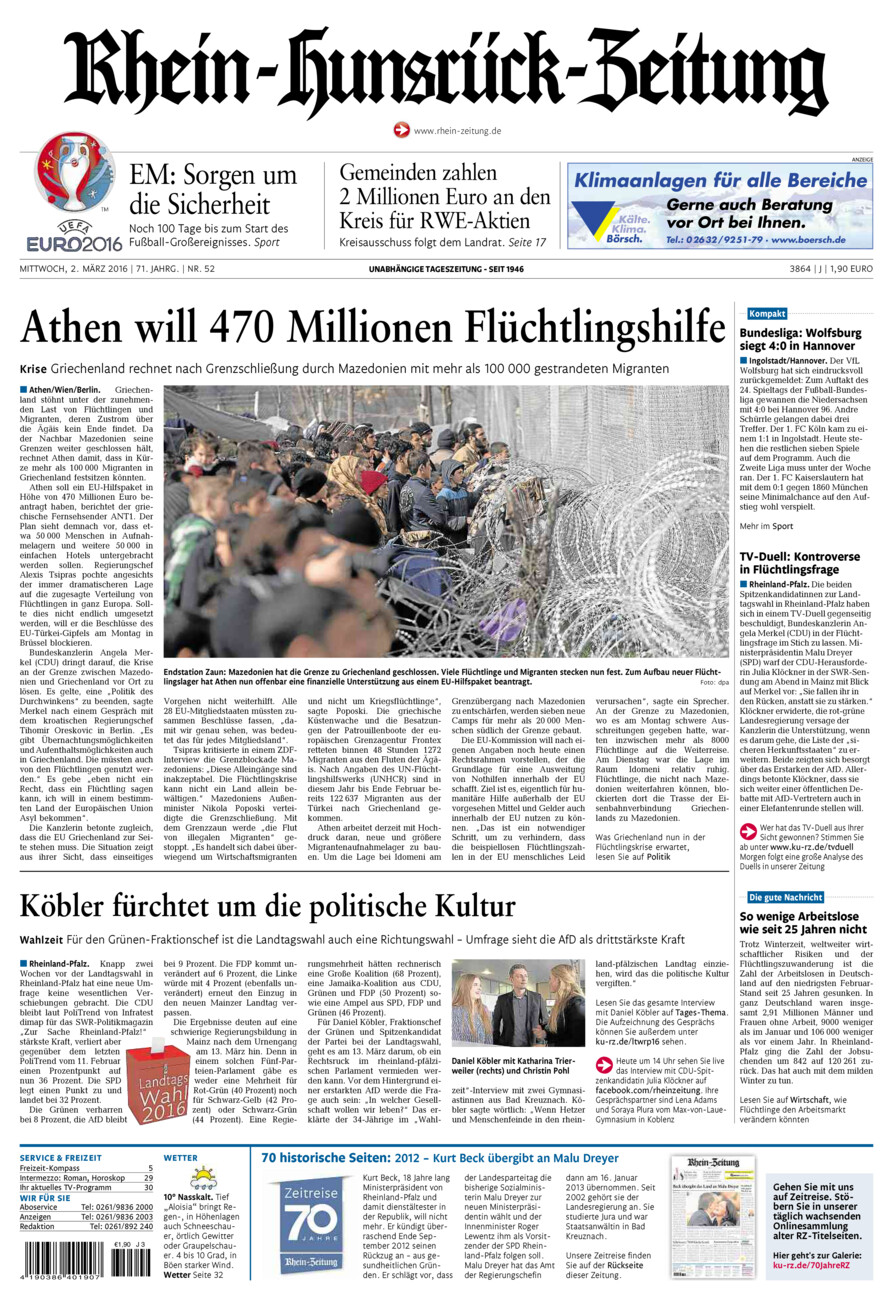 Rhein-Hunsrück-Zeitung vom Mittwoch, 02.03.2016