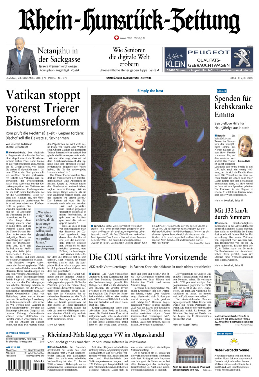 Rhein-Hunsrück-Zeitung vom Samstag, 23.11.2019