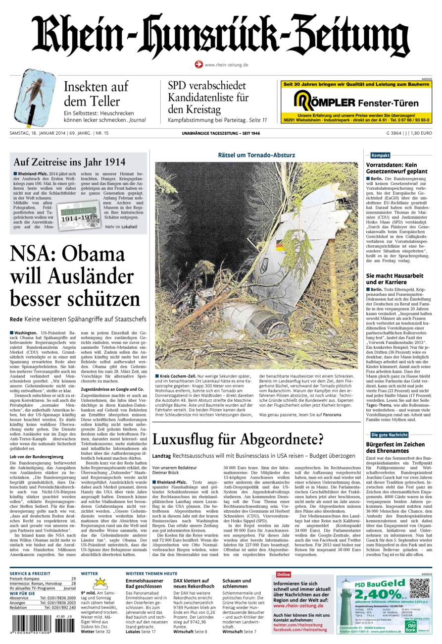 Rhein-Hunsrück-Zeitung vom Samstag, 18.01.2014