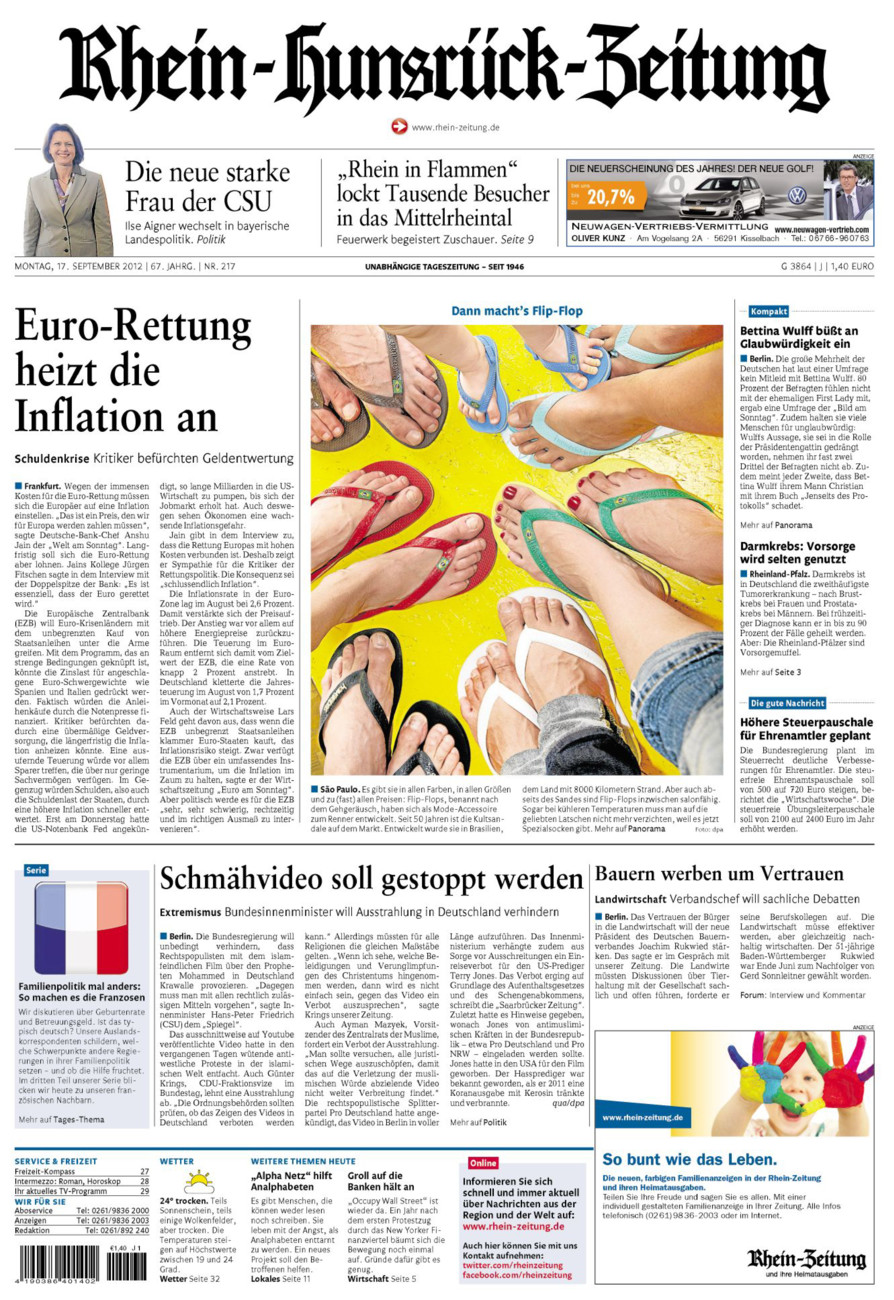 Rhein-Hunsrück-Zeitung vom Montag, 17.09.2012