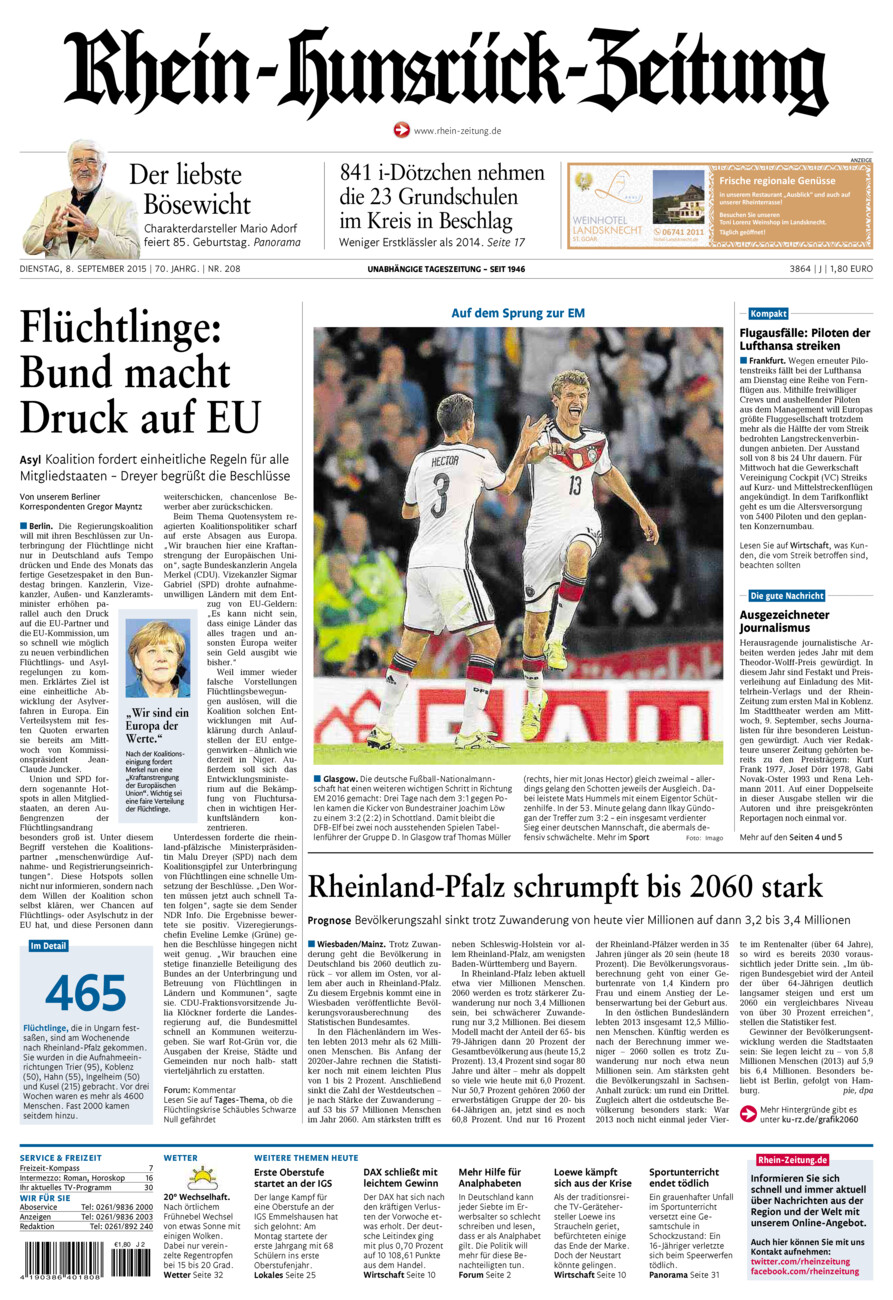 Rhein-Hunsrück-Zeitung vom Dienstag, 08.09.2015