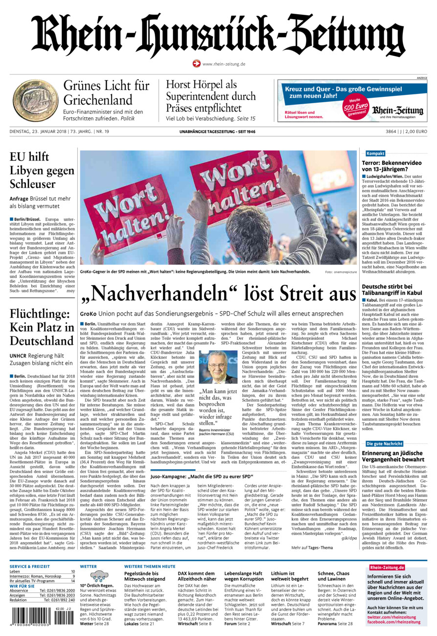Rhein-Hunsrück-Zeitung vom Dienstag, 23.01.2018