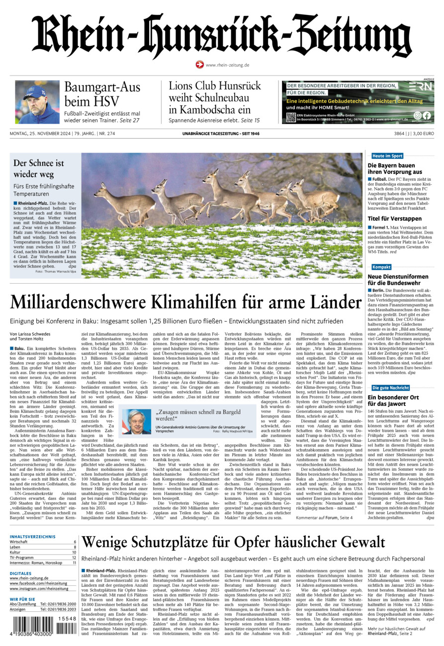 Rhein-Hunsrück-Zeitung vom Montag, 25.11.2024