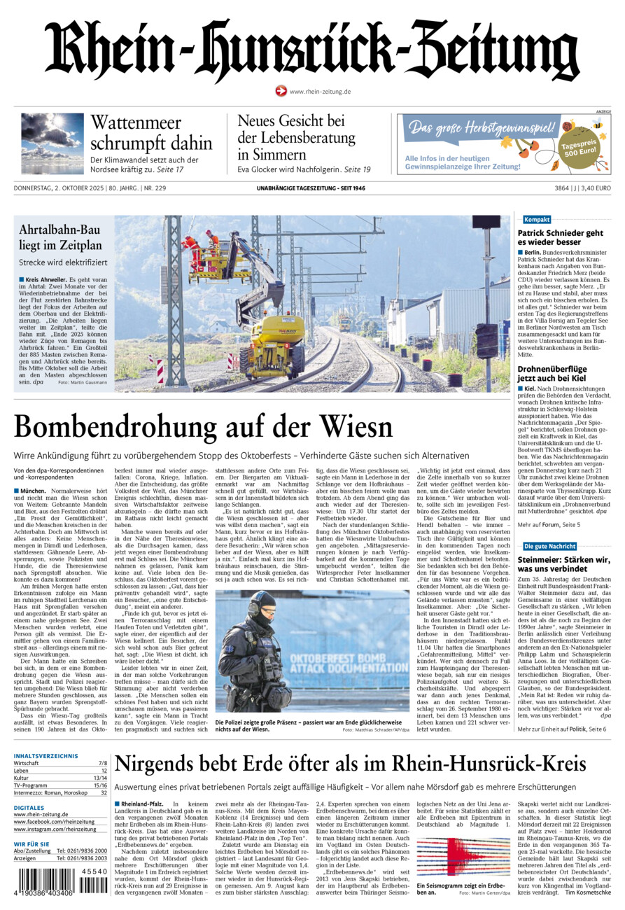 Rhein-Hunsrück-Zeitung vom Donnerstag, 02.10.2025