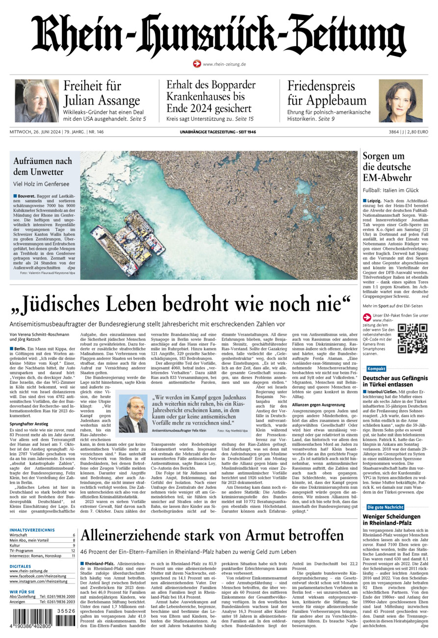 Rhein-Hunsrück-Zeitung vom Mittwoch, 26.06.2024