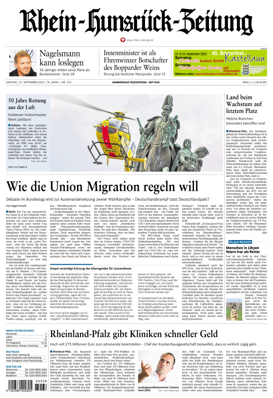Rhein-Hunsrück-Zeitung vom Samstag, 23.09.2023