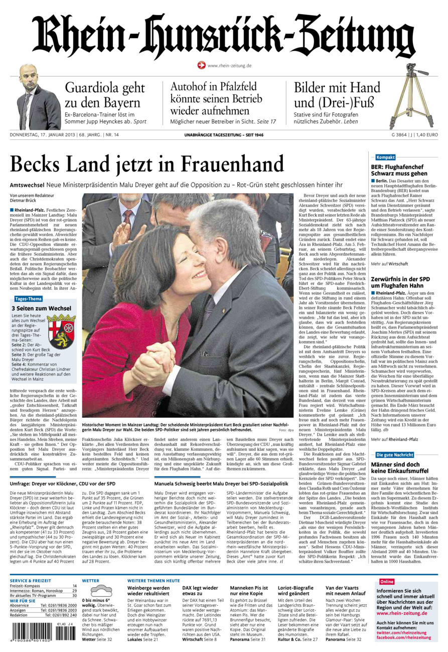 Rhein-Hunsrück-Zeitung vom Donnerstag, 17.01.2013